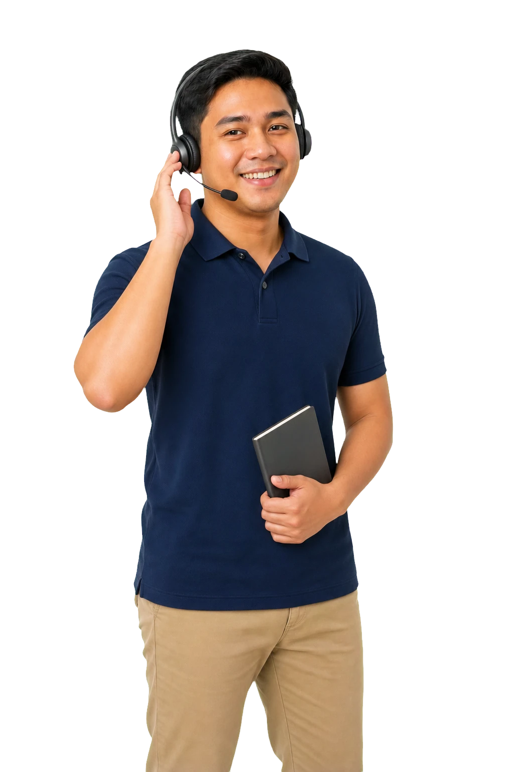 Virtual assistant wearing a headset and preparing for a client call